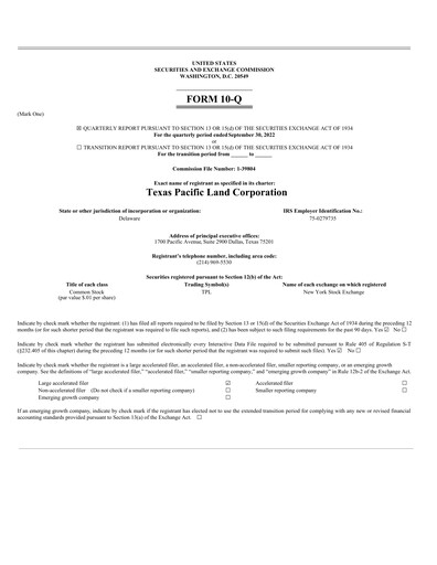 Vorschaubild Texas Pacific Land Corporation
 Quartalsbericht 2022-q3