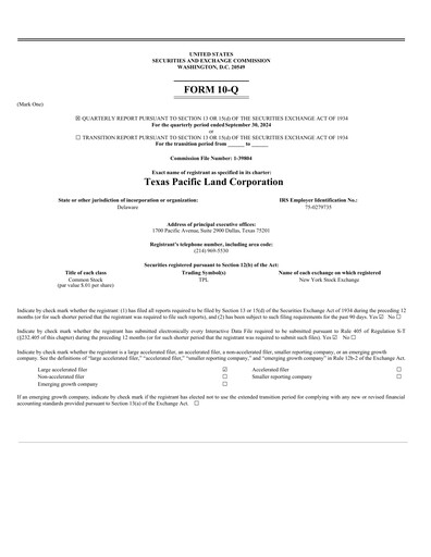 Vorschaubild Texas Pacific Land Corporation
 Quartalsbericht 2024-q3