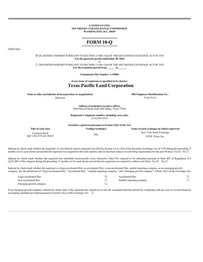 Vorschaubild Texas Pacific Land Corporation
 Quartalsbericht 2026-q2