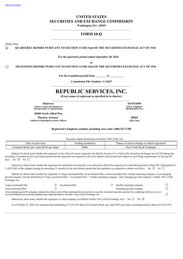 Thumbnail Republic Services
 Quarterly Report 2024-q3