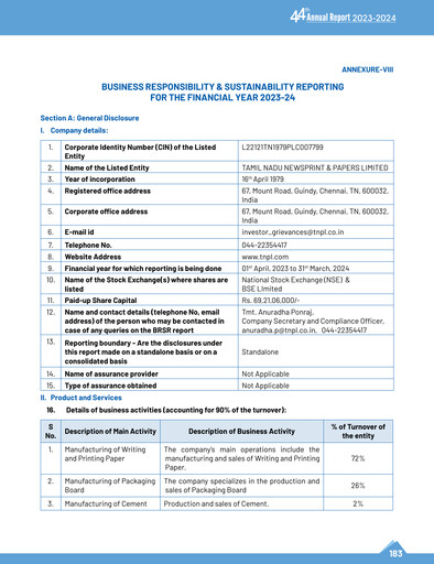Thumbnail Tamil Nadu Newsprint and Papers Limited
 ESG Report 2023-2024