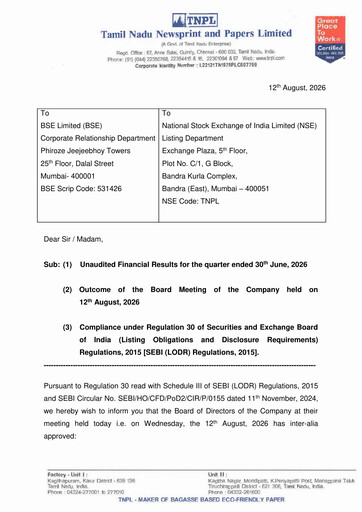 Thumbnail Tamil Nadu Newsprint and Papers Limited
 Quarterly Report 2026-q1