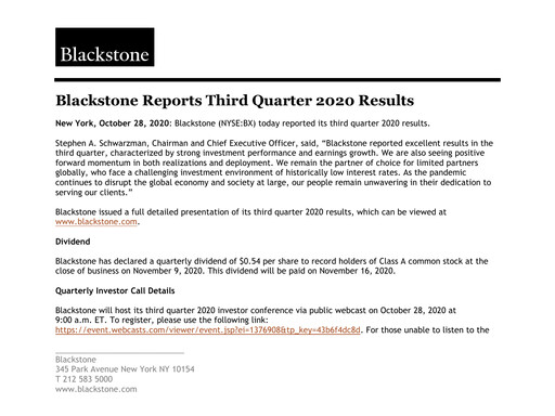 Vorschaubild Blackstone Group Quartalsbericht 2020-q3