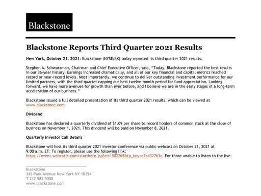 Vorschaubild Blackstone Group Quartalsbericht 2021-q3