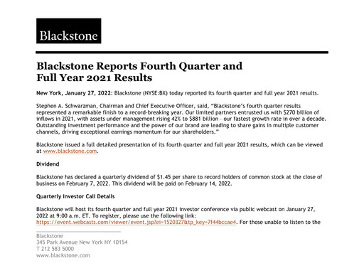 Vorschaubild Blackstone Group Quartalsbericht 2021-q4