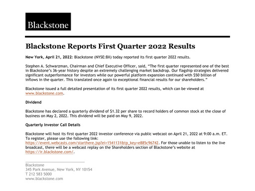Thumbnail Blackstone Group Quarterly Report 2022-q1