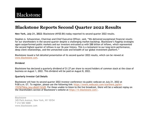 Thumbnail Blackstone Group Quarterly Report 2022-q2
