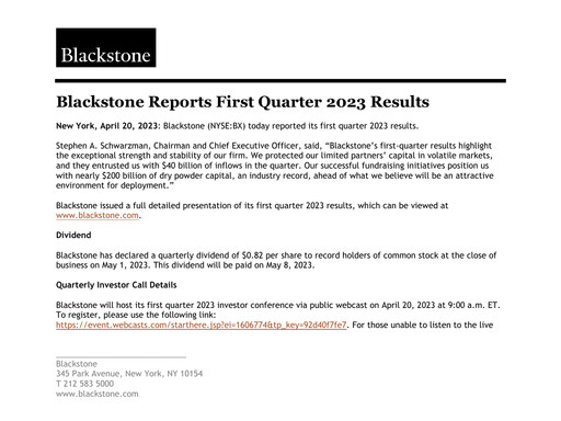 Thumbnail Blackstone Group Quarterly Report 2023-q1