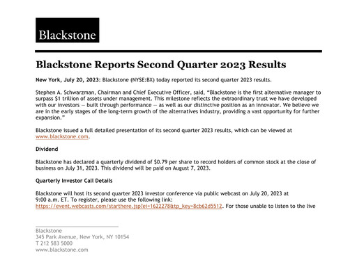 Thumbnail Blackstone Group Quarterly Report 2023-q2