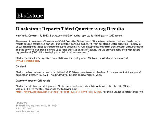 Thumbnail Blackstone Group Quarterly Report 2023-q3