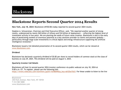 Thumbnail Blackstone Group Quarterly Report 2024-q2
