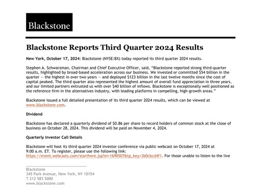 Thumbnail Blackstone Group Quarterly Report 2024-q3