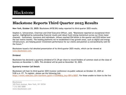 Thumbnail Blackstone Group Quarterly Report 2025-q3