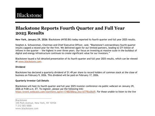 Thumbnail Blackstone Group Quarterly Report 2025-q4