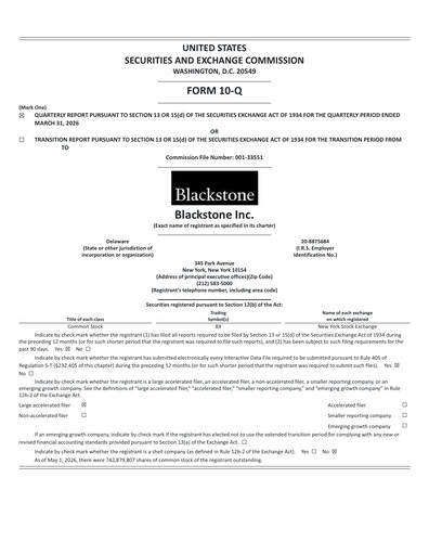 Thumbnail Blackstone Group Quarterly Report 2026-q1