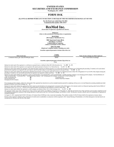 Thumbnail ResMed Annual Report 2021