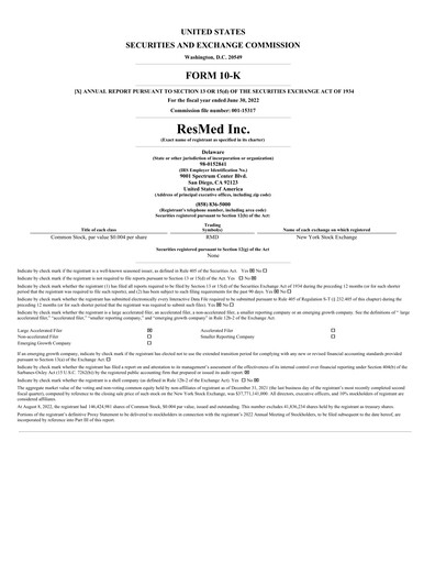 Thumbnail ResMed Annual Report 2022