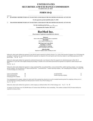 Thumbnail ResMed Quarterly Report 2019-q2