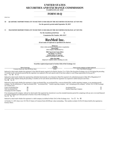 Thumbnail ResMed Quarterly Report 2020-q1