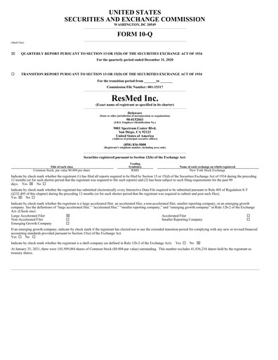 Thumbnail ResMed Quarterly Report 2021-q2