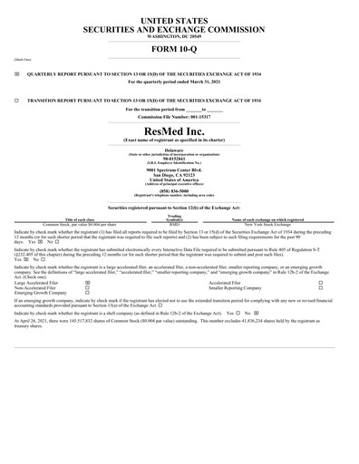 Thumbnail ResMed Quarterly Report 2021-q3