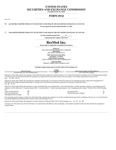Thumbnail ResMed Quarterly Report 2022-q2