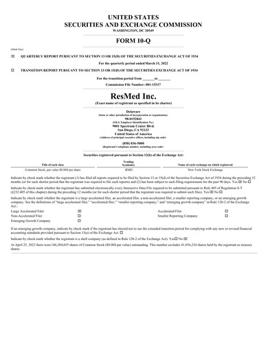Thumbnail ResMed Quarterly Report 2022-q3