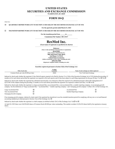 Thumbnail ResMed Quarterly Report 2023-q3