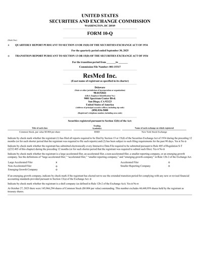 Thumbnail ResMed Quarterly Report 2026-q1