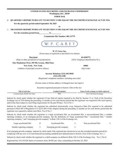 Thumbnail W. P. Carey Quarterly Report 2025-q3