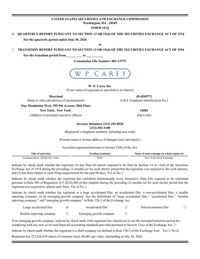 Thumbnail W. P. Carey Quarterly Report 2026-q2