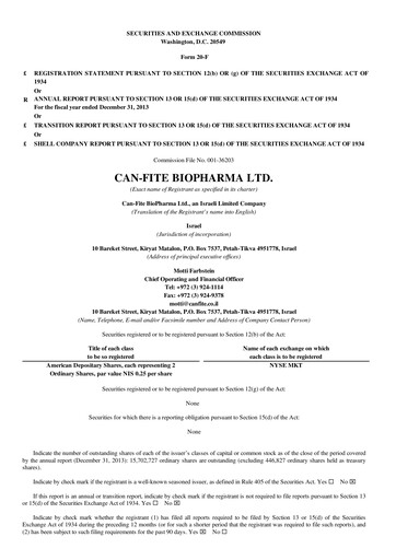 Thumbnail Can Fite Biopharma
 Annual Report 2013