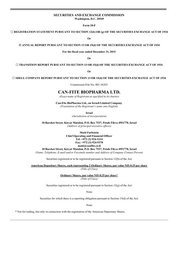 Thumbnail Can Fite Biopharma
 Annual Report 2015