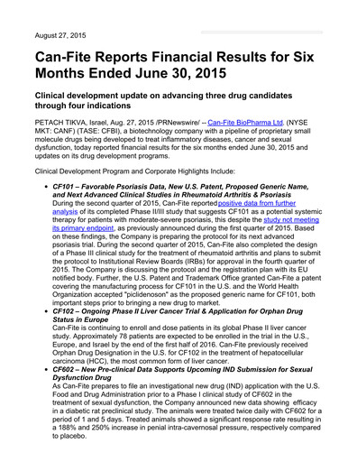 Thumbnail Can Fite Biopharma
 Financial Statement 2015-q2