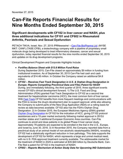 Thumbnail Can Fite Biopharma
 Financial Statement 2015-q3
