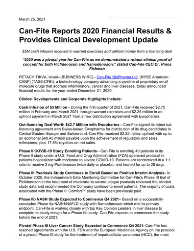 Thumbnail Can Fite Biopharma
 Financial Statement 2020