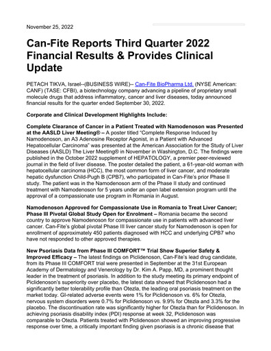 Thumbnail Can Fite Biopharma
 Financial Statement 2022-q3