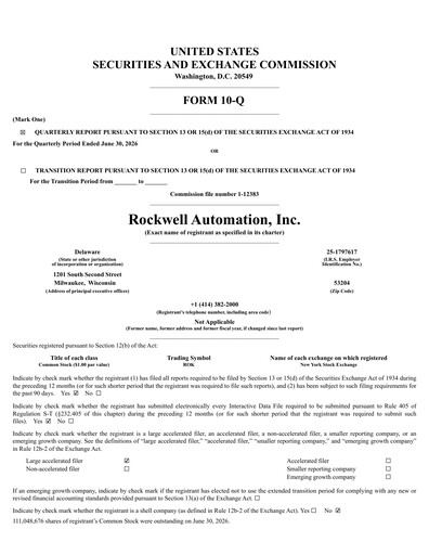 Miniature Rockwell Automation
 Rapport trimestriel 2026-q3