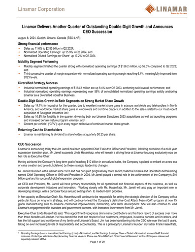 Thumbnail Linamar Quarterly Report 2024-q2