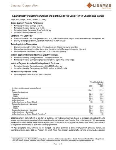 Thumbnail Linamar Quarterly Report 2025-q1
