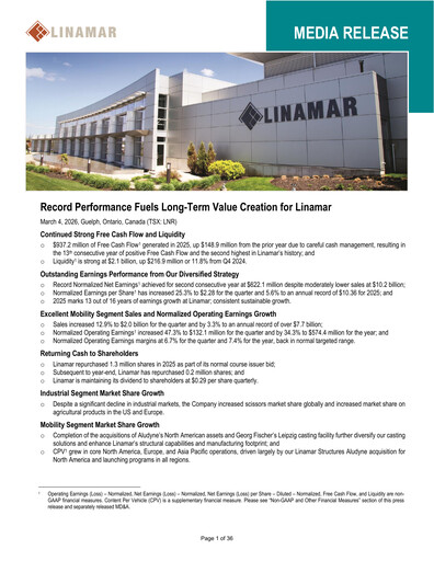 Thumbnail Linamar Quarterly Report 2025-q4