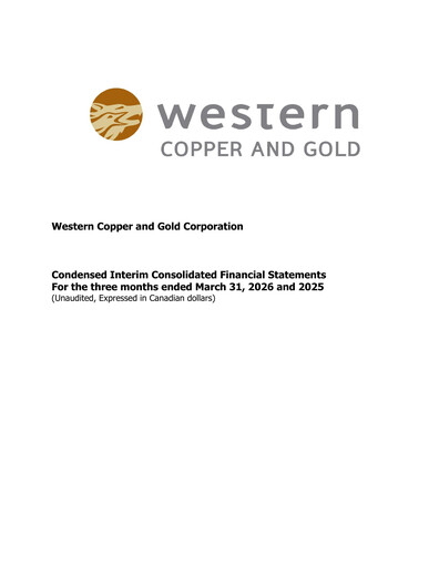 Thumbnail Western Copper and Gold Quarterly Report 2026-q1