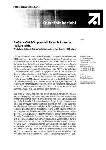 Thumbnail ProSiebenSat.1 Media
 Quarterly Report 2003-q1