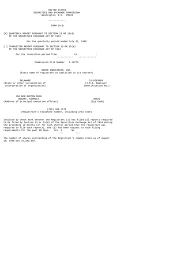 Thumbnail Roper Technologies Quarterly Report 1998-q3