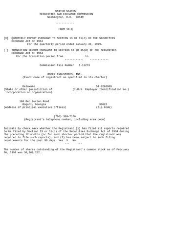 Thumbnail Roper Technologies Quarterly Report 1999-q1