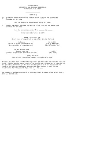 Thumbnail Roper Technologies Quarterly Report 2000-q2
