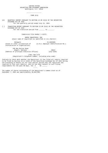 Thumbnail Roper Technologies Quarterly Report 2001-q3
