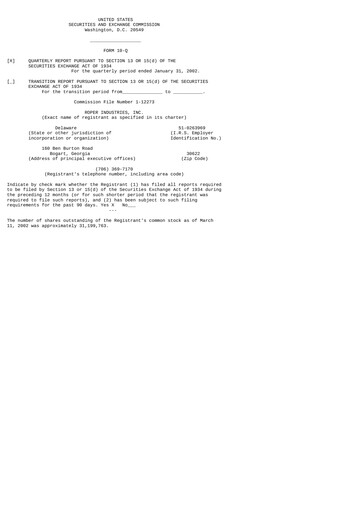 Thumbnail Roper Technologies Quarterly Report 2002-q1