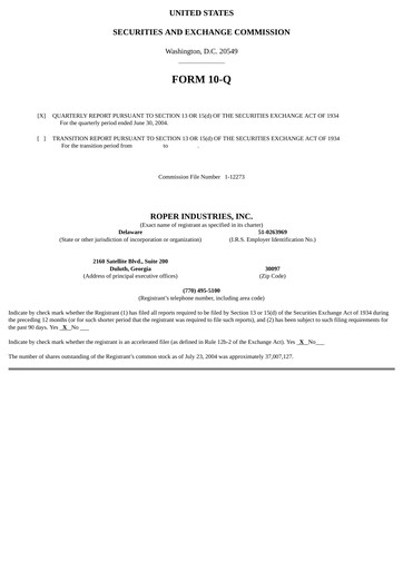 Thumbnail Roper Technologies Quarterly Report 2004-q2