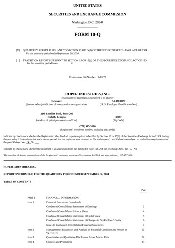 Thumbnail Roper Technologies Quarterly Report 2004-q3
